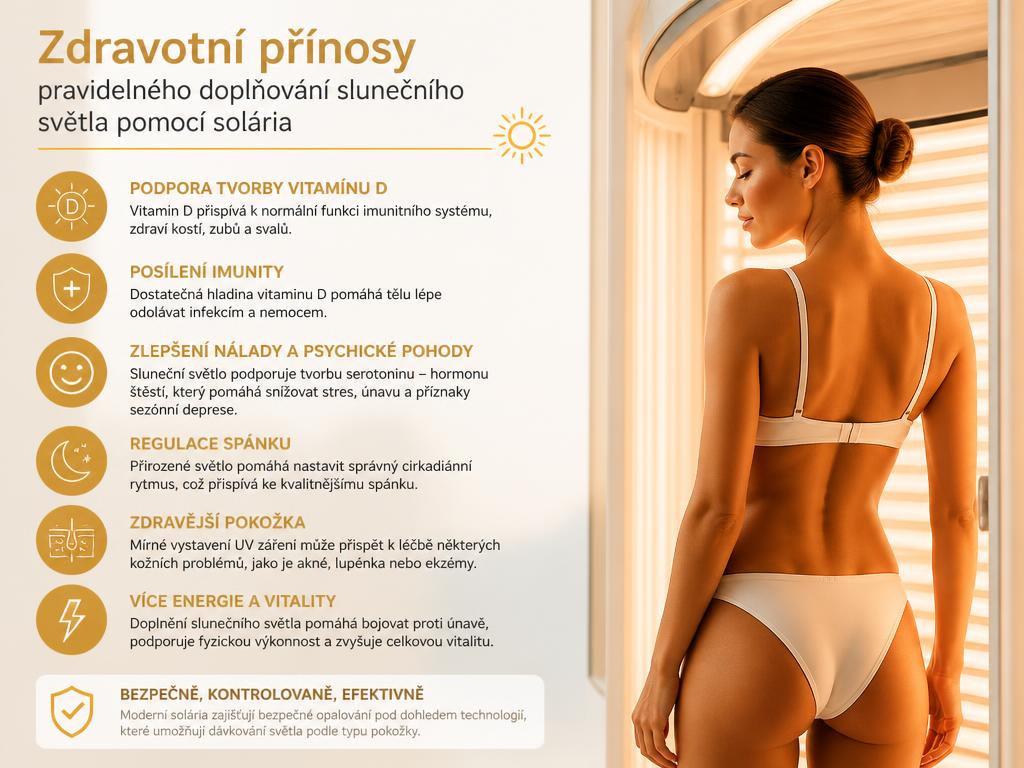Zdravotní přínosy pravidelného doplňování slunečního světla pomocí solária